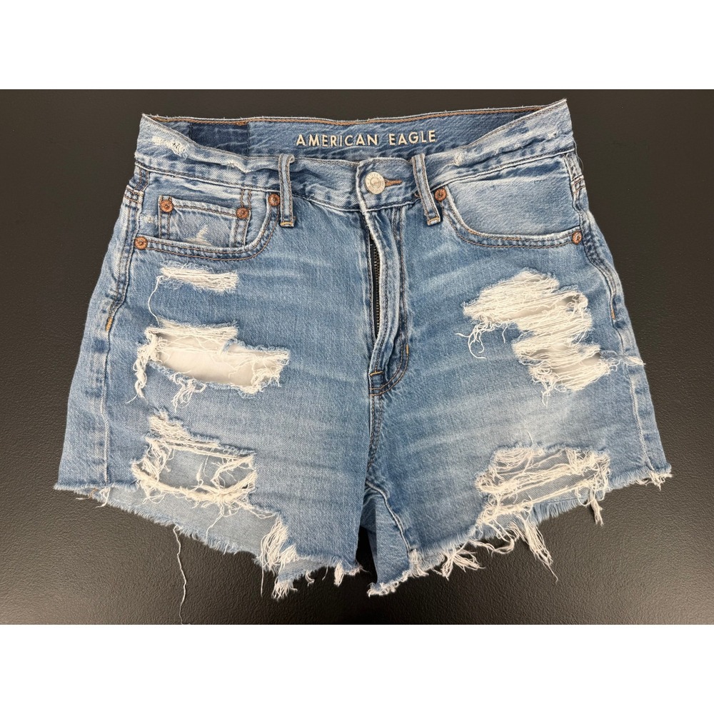 American Eagle Distressed High Waist Denim Boyfriend Shorts